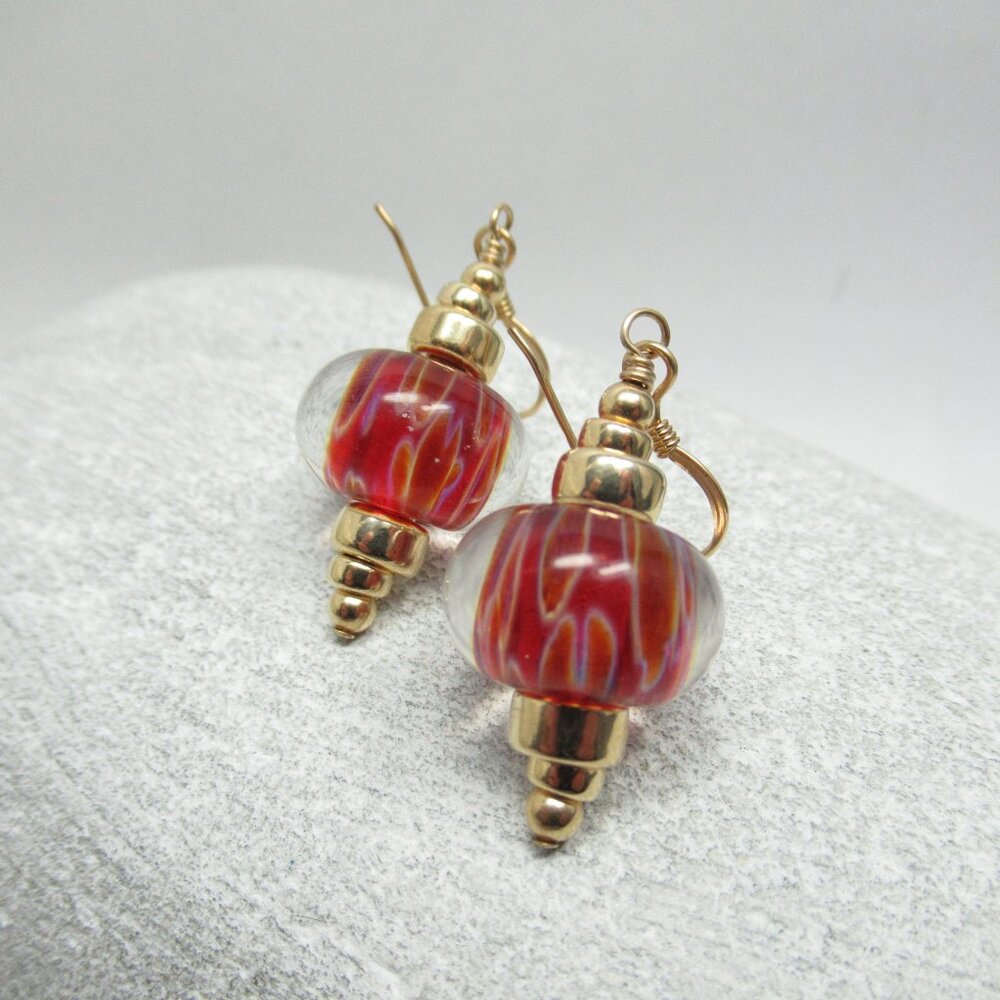 Boro glass bead earrings on gold